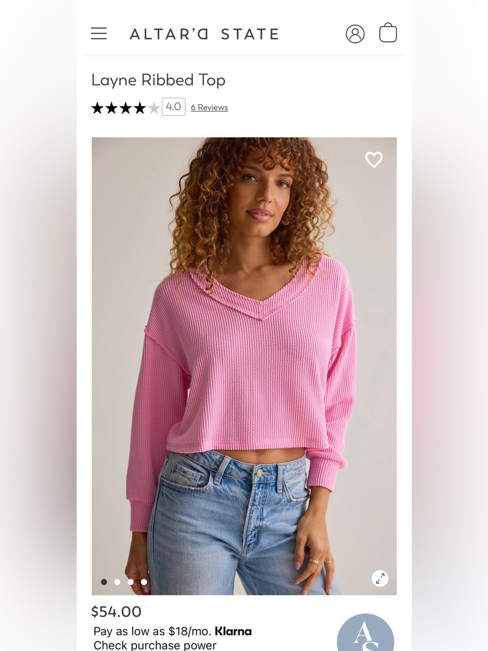 Altar'd State Layne Ribbed Top - Pink NWT